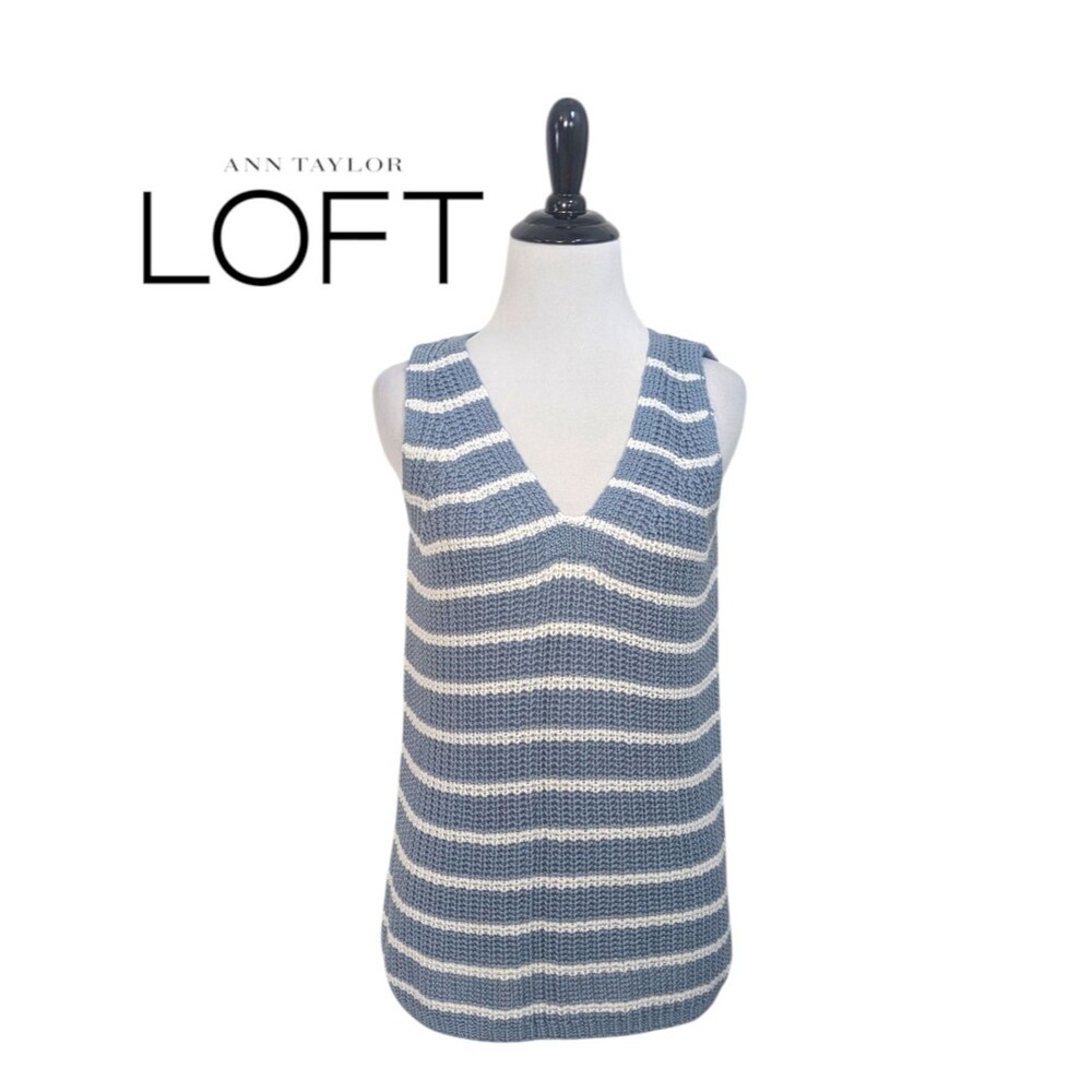 LOFT Sleeveless Sweater Tank Top - Blue & White Stripes - Size Small Womens